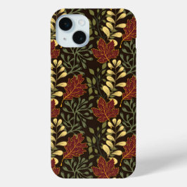 Dark red maple leaves floral pattern iPhone 15 mini hoesje