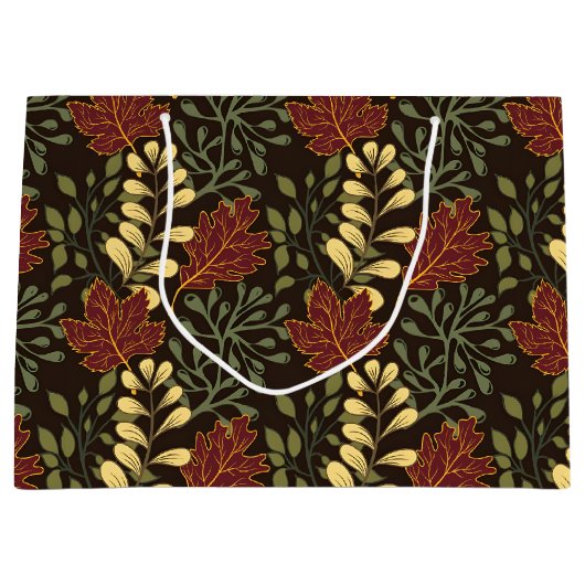 Dark red maple leaves floral pattern groot cadeauzakje (Voorkant)