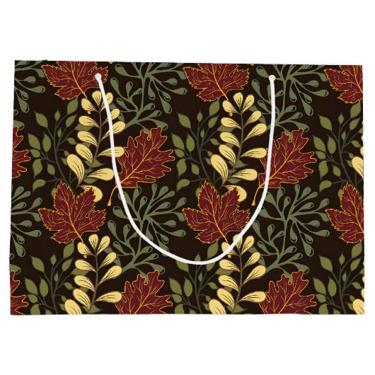 Dark red maple leaves floral pattern groot cadeauzakje (Achterkant)