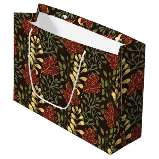 Dark red maple leaves floral pattern groot cadeauzakje (Voorkant Gekanteld)