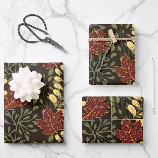 Dark red maple leaves floral pattern inpakpapier vel (Voorkant)