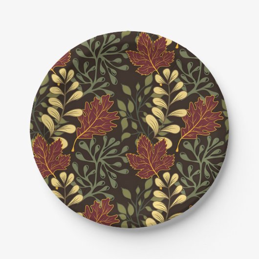 Dark red maple leaves floral pattern papieren bordje (Voorkant)