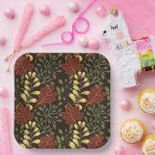 Dark red maple leaves floral pattern papieren bordje (Feest)