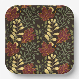 Dark red maple leaves floral pattern papieren bordje