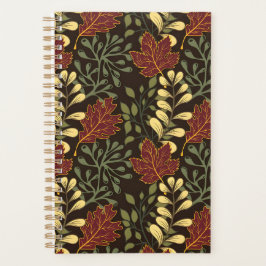 Dark red maple leaves floral pattern planner