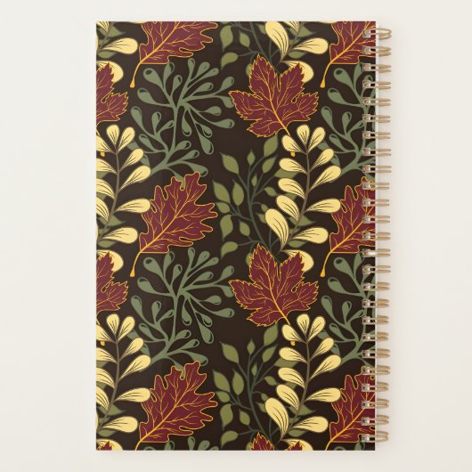 Dark red maple leaves floral pattern planner (Achterkant)