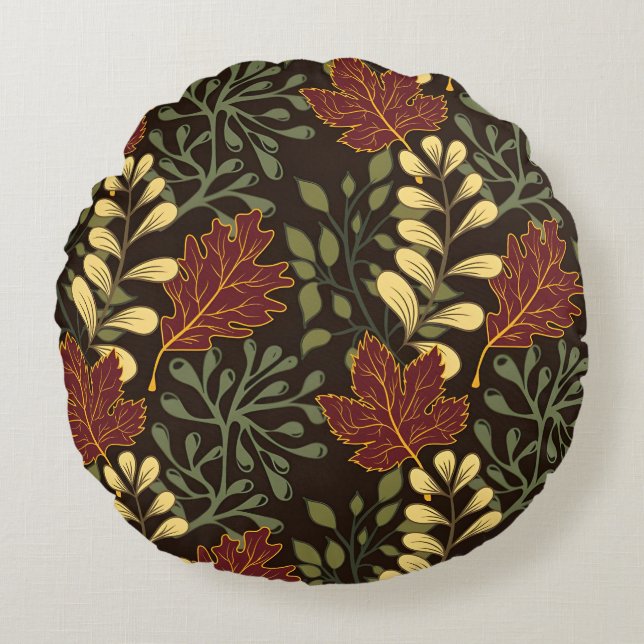 Dark red maple leaves floral pattern rond kussen (Voorkant)