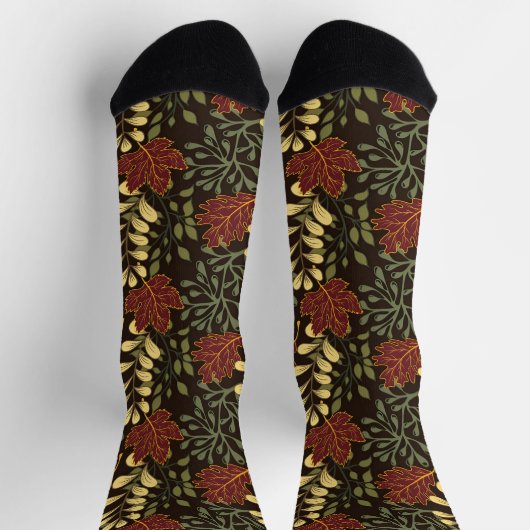 Dark red maple leaves floral pattern sokken (Top)