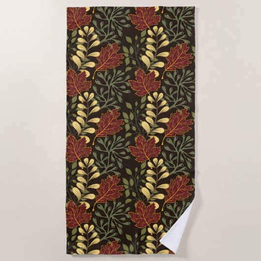 Dark red maple leaves floral pattern strandlaken (Voorkant)
