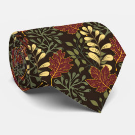 Dark red maple leaves floral pattern stropdas
