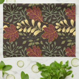Dark red maple leaves floral pattern theedoek