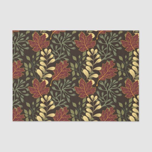 Dark red maple leaves floral pattern tissuepapier (Voorkant)