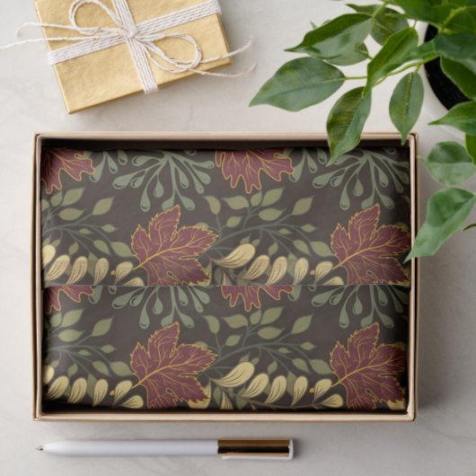 Dark red maple leaves floral pattern tissuepapier (Geschenk)