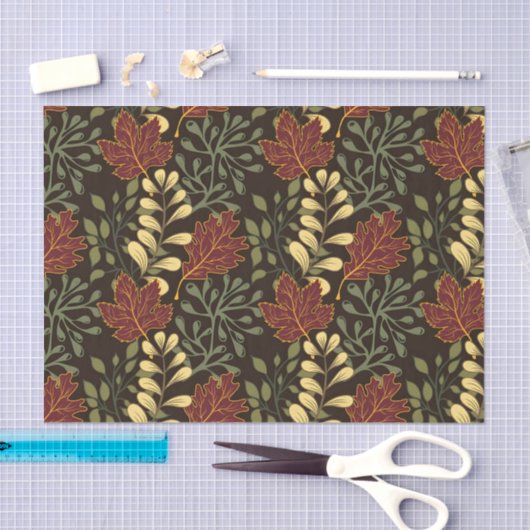 Dark red maple leaves floral pattern tissuepapier (Craft)