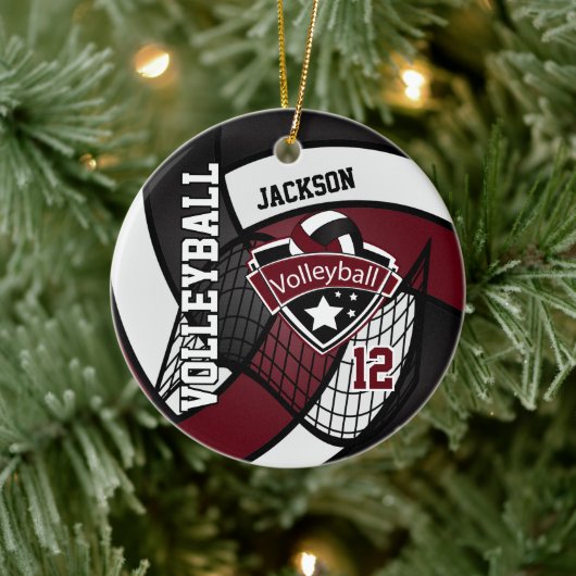 Dark Red Maroon, White and Black Logo 🏐 Volleybal Keramisch Ornament (Boom)