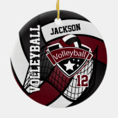 Dark Red Maroon, White and Black Logo 🏐 Volleybal Keramisch Ornament (Achterkant)