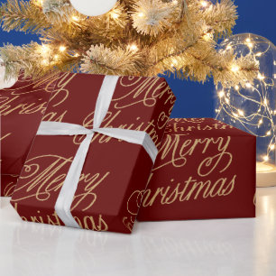 DARK RED MERRY CHRISTMAS CADEAUPAPIER