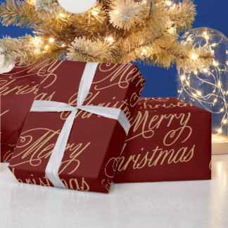 DARK RED MERRY CHRISTMAS CADEAUPAPIER