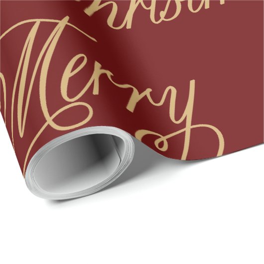 DARK RED MERRY CHRISTMAS CADEAUPAPIER (Rol Hoek)