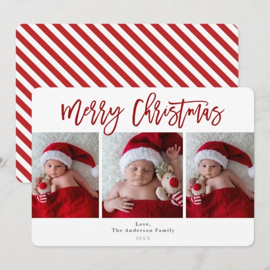 Dark Red Merry kerstfeestdag 3 Foto's Foto Kaart (Voorkant / Achterkant)