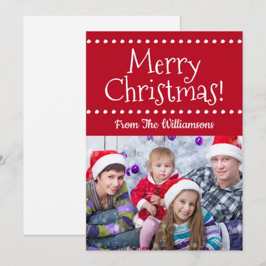 Dark Red Merry kerstfoto Kaart feestdag (Voorkant / Achterkant)