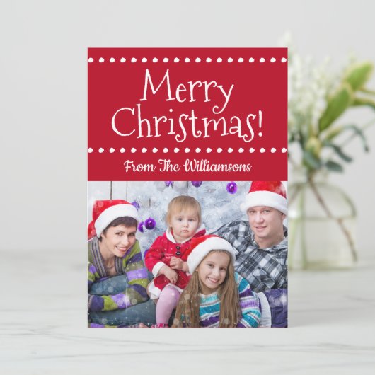 Dark Red Merry kerstfoto Kaart feestdag (Staand voorkant)