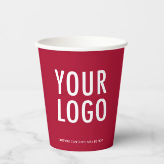 Dark Red Paper Cups Custom Business Logo 8 oz Papieren Bekers