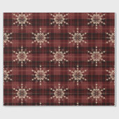 DARK RED PLAID PATTERN MET GOUDE ORNAMENS CADEAUPAPIER (Vlak)