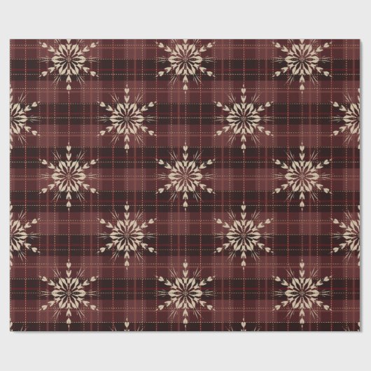 DARK RED PLAID PATTERN MET GOUDE ORNAMENS CADEAUPAPIER (Vlak)