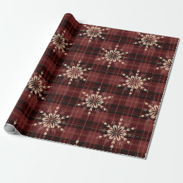 DARK RED PLAID PATTERN MET GOUDE ORNAMENS CADEAUPAPIER