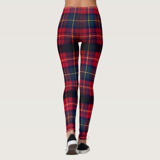 Dark Red Plaid Traditional Square Tartan Leggings (Achterkant)