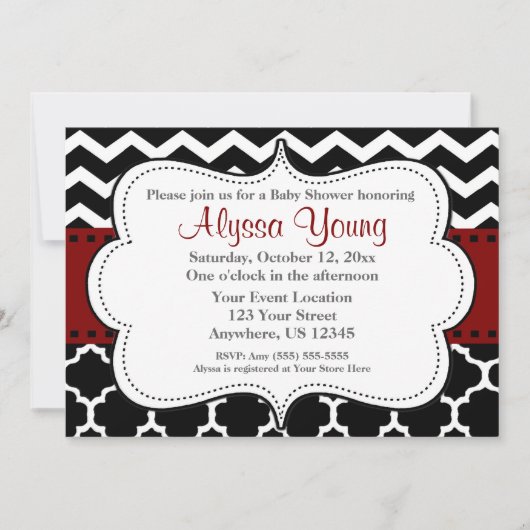 Dark Red Quatrefoil Chevron Invitation Kaart (Voorkant)