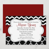 Dark Red Quatrefoil Chevron Invitation Kaart (Voorkant / Achterkant)
