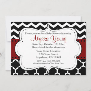 Dark Red Quatrefoil Chevron Invitation Kaart