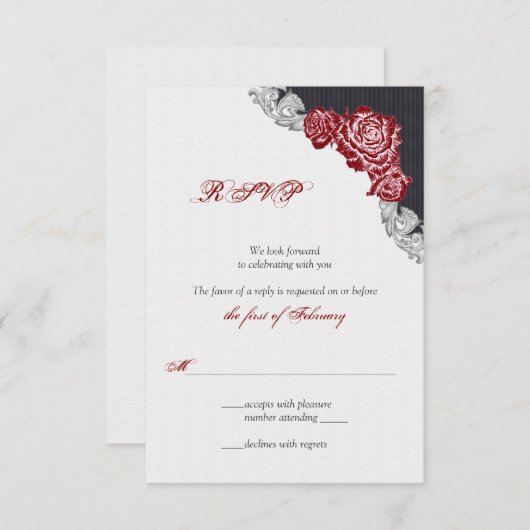 Dark Red Rose Wedding RSVP Kaart (Voorkant / Achterkant)