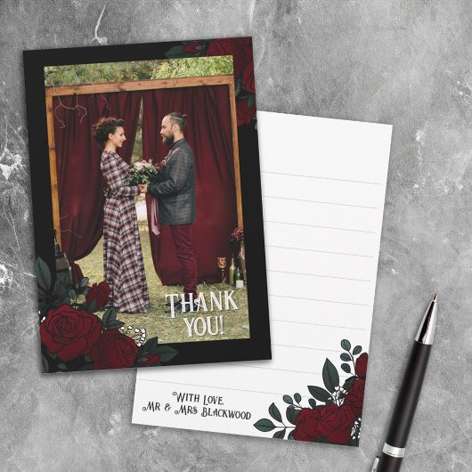 Dark Red Roses  Font Gothic Wedding Bedankt