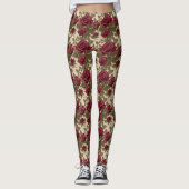Dark Red Roses With Faded Green Leaves Leggings (Voorkant)