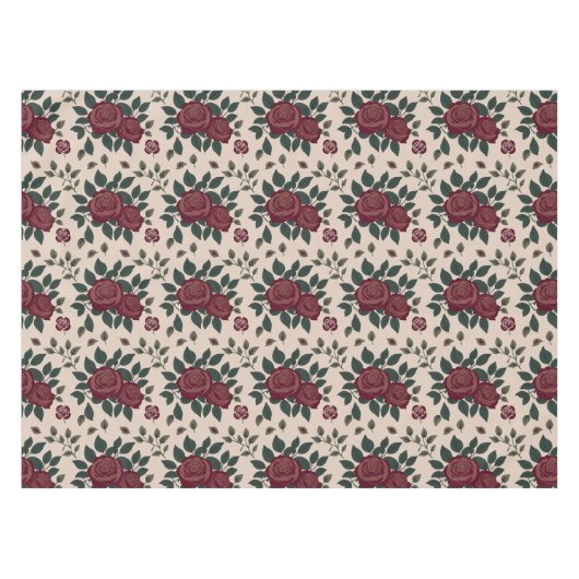 Dark Red Roses With Green Leaves Tafelkleed (Voorkant (Horizontaal))