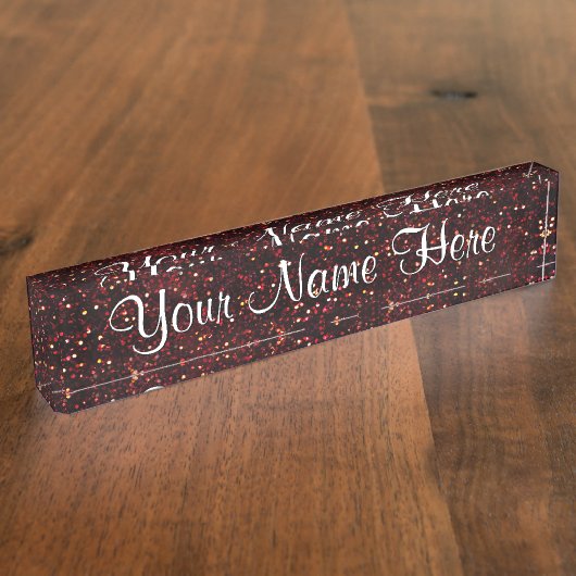 Dark Red Ruby Glitter Naambordje (Zijkant)