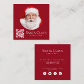 Dark Red Santa North Pole Custom Photo QR Code  Vierkante Visitekaartje (Voorkant / Achterkant)