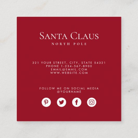 Dark Red Santa North Pole Custom Photo QR Code  Vierkante Visitekaartje (Achterkant)