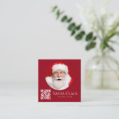 Dark Red Santa North Pole Custom Photo QR Code  Vierkante Visitekaartje (Staand voorkant)