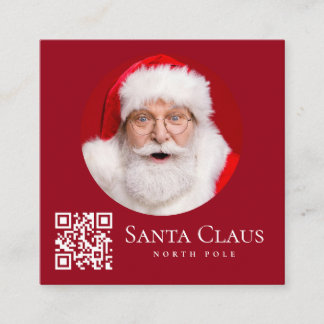 Dark Red Santa North Pole Custom Photo QR Code  Vierkante Visitekaartje