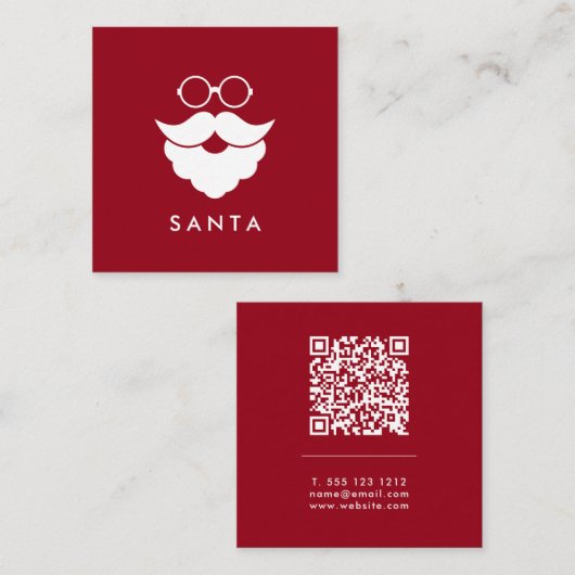 Dark Red Santa Services Minimal Cool Fun QR Code Vierkante Visitekaartje (Voorkant / Achterkant)