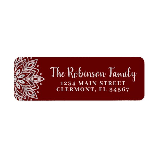 Dark Red Silver Mandala Snowflake Etiket (Voorkant)
