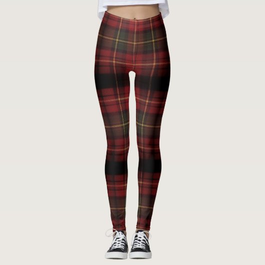 Dark Red Square Tartan Christmas Plaid Leggings (Voorkant)