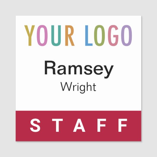 Dark Red Staff Badge Event Logo Square Naam Pin (Voorkant)
