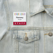 Dark Red Staff Badge Event Logo Square Naam Pin (In situ)
