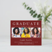 Dark Red Stripes 3 Photo Graduation Invitations (Staand voorkant)