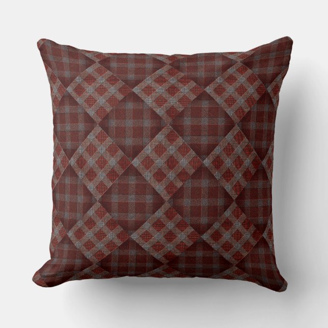 Dark red tartan plaid mosaic throw pillow kussen (Voorkant)